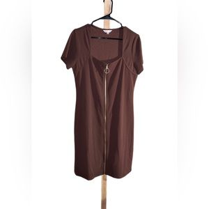 Nanette Lepore Short Sleeve Brown Dress w/ Front Zipper